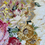 Thumbnail: Detail image of Garden Half Green – one of two floral original paintings on vintage pillowcase fabric by Summer Lydick