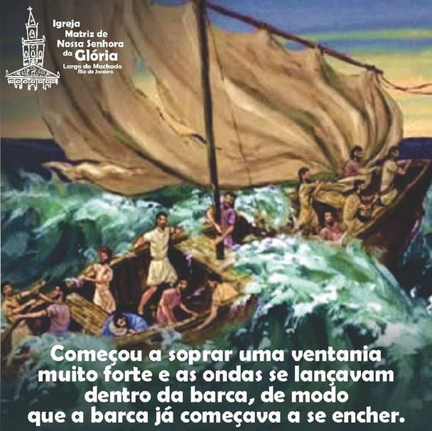 Começou a soprar uma ventania muito forte e as ondas se lançavam dentro da barca,