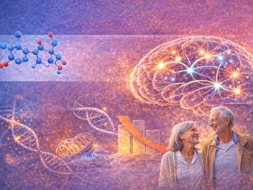 NAD+ molecule illustration showing role in cellular energy and longevity