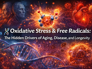 Oxidative stress and free radicals causing cellular damage linked to aging, chronic diseases, and reduced longevity
