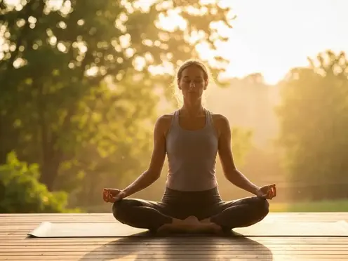 Morning routine with sunlight, stretching, and mindfulness practice
