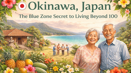 Elderly Okinawan woman smiling in traditional village setting
