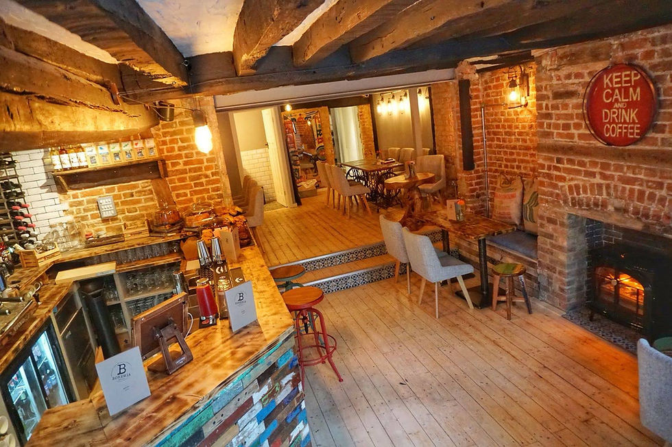Interior of Bohemia in St Neots showing the restaurant layout and seating