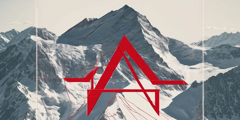 Minimalist symbol for a club membership. Red thread. Piz Bernina mountain in Switzerland_e