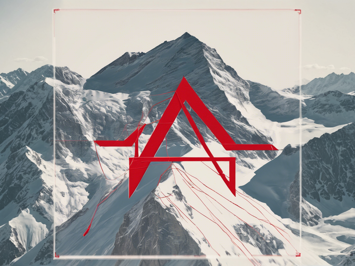 Minimalist symbol for a club membership. Red thread. Piz Bernina mountain in Switzerland..