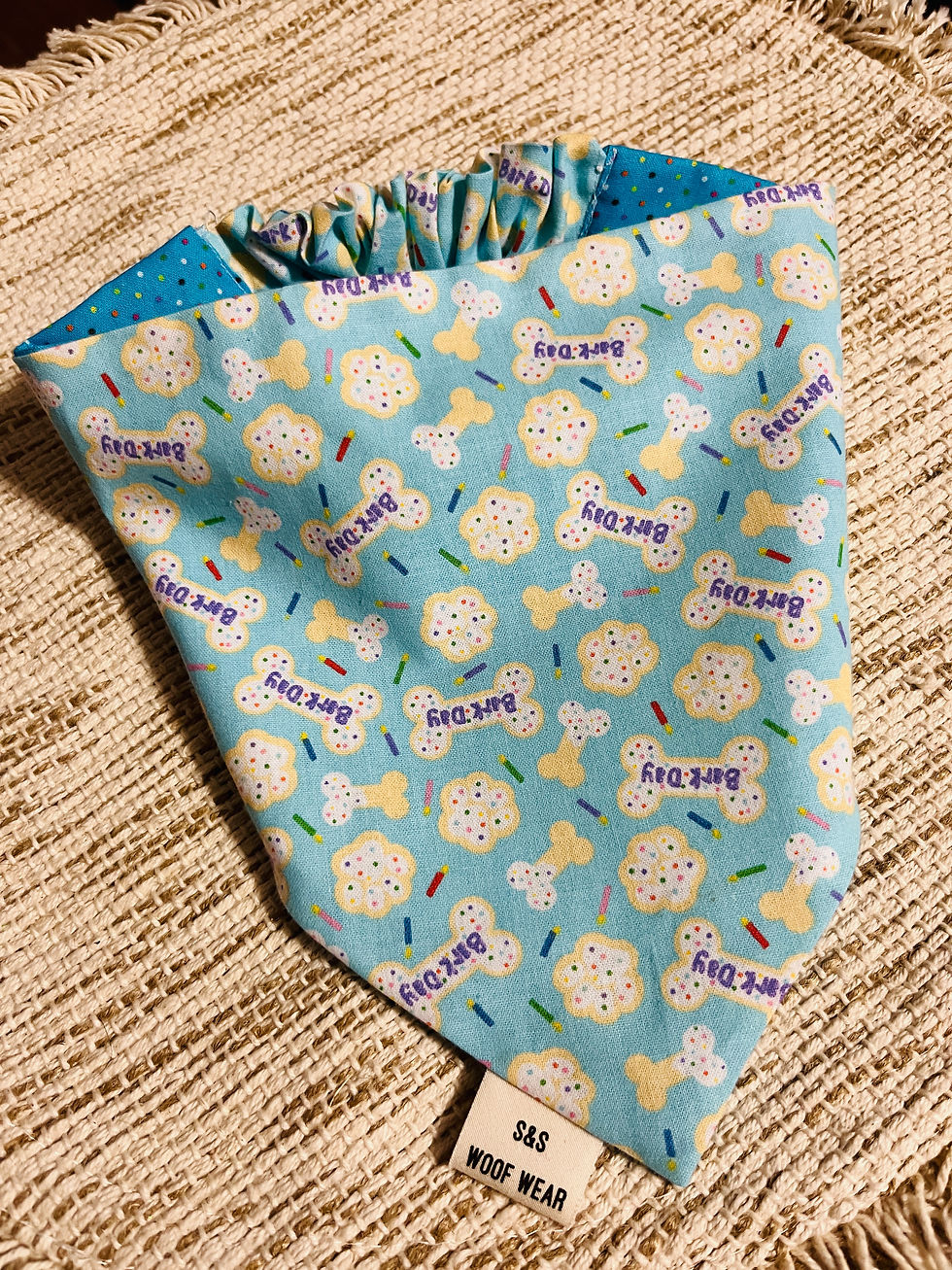 Birthday - Bark Dog Light Blue W Dark Blue and Colored - Bandana - Reversible
