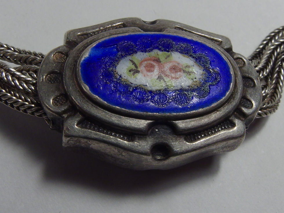 Miniatura: 3987 ROBUST STERLING SILVER POCKET WATCH CHAIN W FLORAL ENAMEL, CIRCA 1880