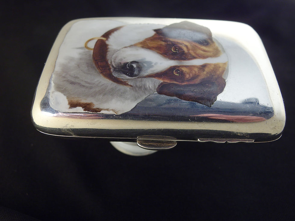 Miniatura: 4211 ORIGINAL VICTORIAN CIGARETTE CASE, ADORABLE ENAMEL OF A DOG BIRMINGHAM 1897