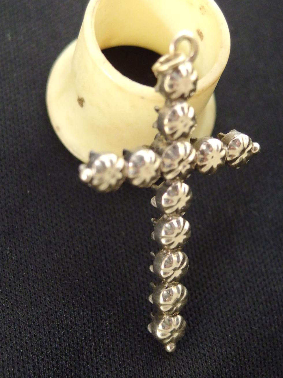 Miniatura: 4176 ORIGINAL ANTIQUE EARLY VICTORIAN DIAMOND CROSS, SILVER & 18K GOLD