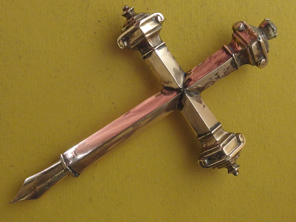 Miniatura: 4514 ANTIQUE RELIGION 14K ROSE GOLD CROSS CRUCIFIX QUILL PEN, 14K GOLD NIB