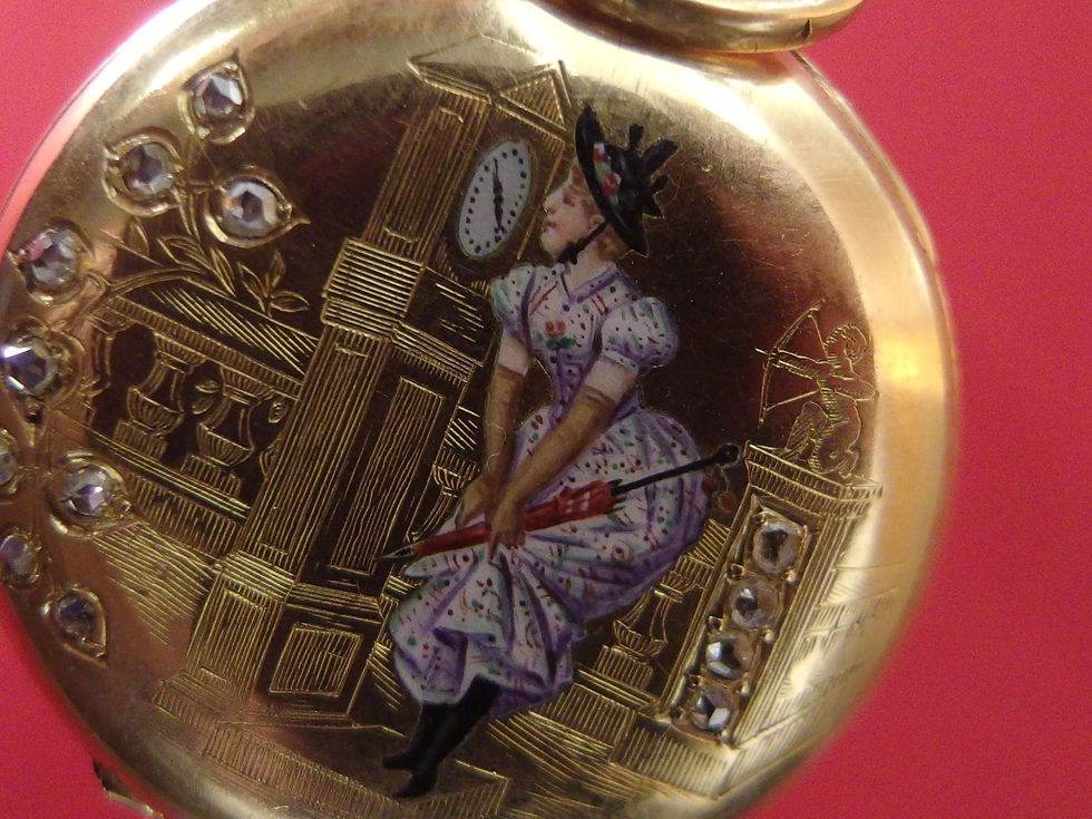 Miniatura: 4534 EXQUISITE 18K GOLD, ENAMEL & DIAMONDS LONGINES HUNTER POCKET WATCH, C.1890