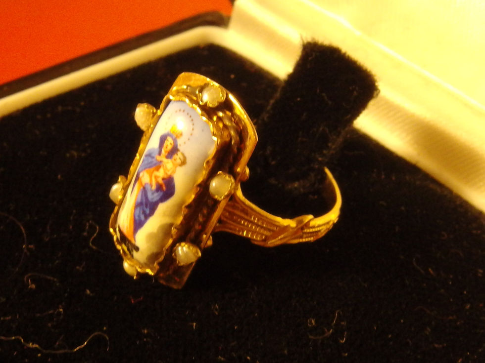 Miniatura: 4171 VINTAGE 18K GOLD, ENAMEL & TINY PEARLS RELIGIOUS RING, 1910... RARE!