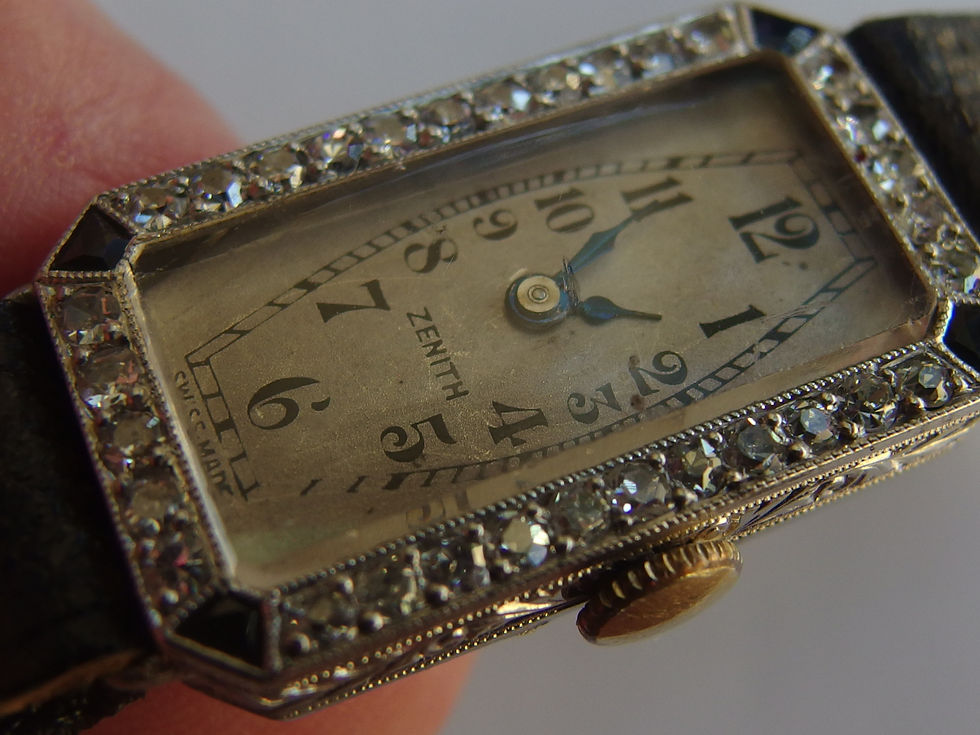 Miniatura: 4474B VINTAGE ART DECO PLATINUM 0.60ct DIAMONDS SAPPHIRES ZENITH WWATCH, 1930