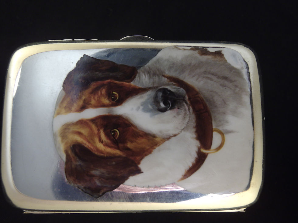Miniatura: 4211 ORIGINAL VICTORIAN CIGARETTE CASE, ADORABLE ENAMEL OF A DOG BIRMINGHAM 1897