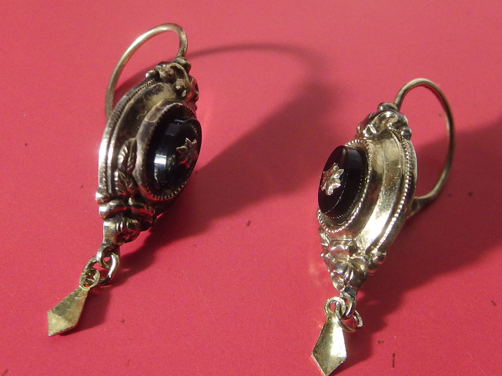 Miniatura: 4529 ANTIQUE VICTORIAN 14K ROSE GOLD & NATURAL JET, FRANCE, C.1890