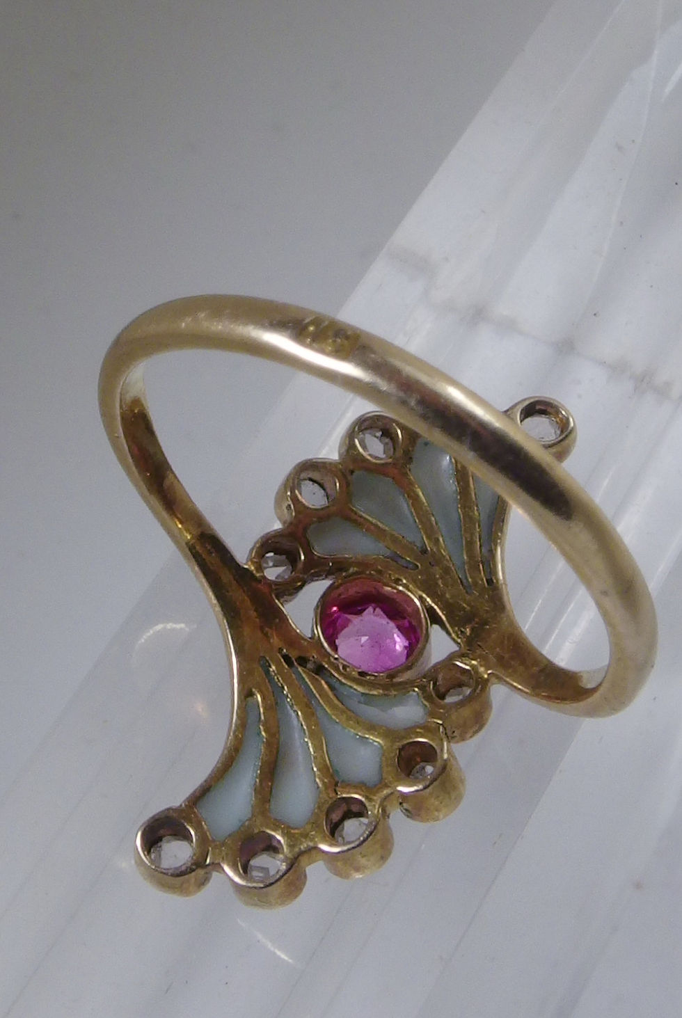 Miniatura: 4047 ANTIQUE  ART NOUVEAU MODERNIST ENAMEL DIAMOND RING
