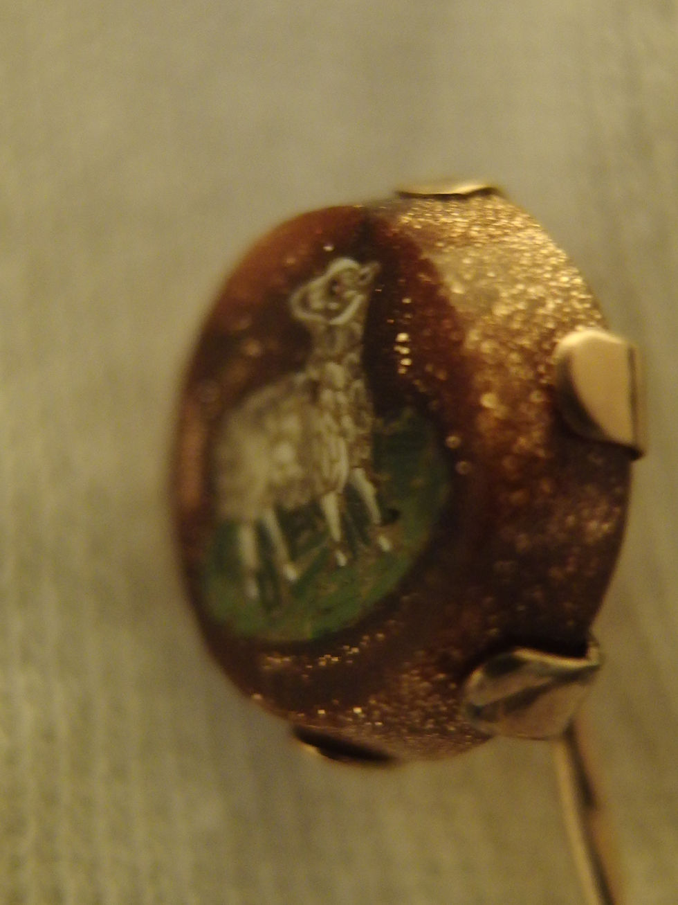 Miniatura: 4244 EXQUISITE ITALIAN MICRO MOSAIC ON AVENTURINE STICK PIN 18K GOLD XIX CENTURY