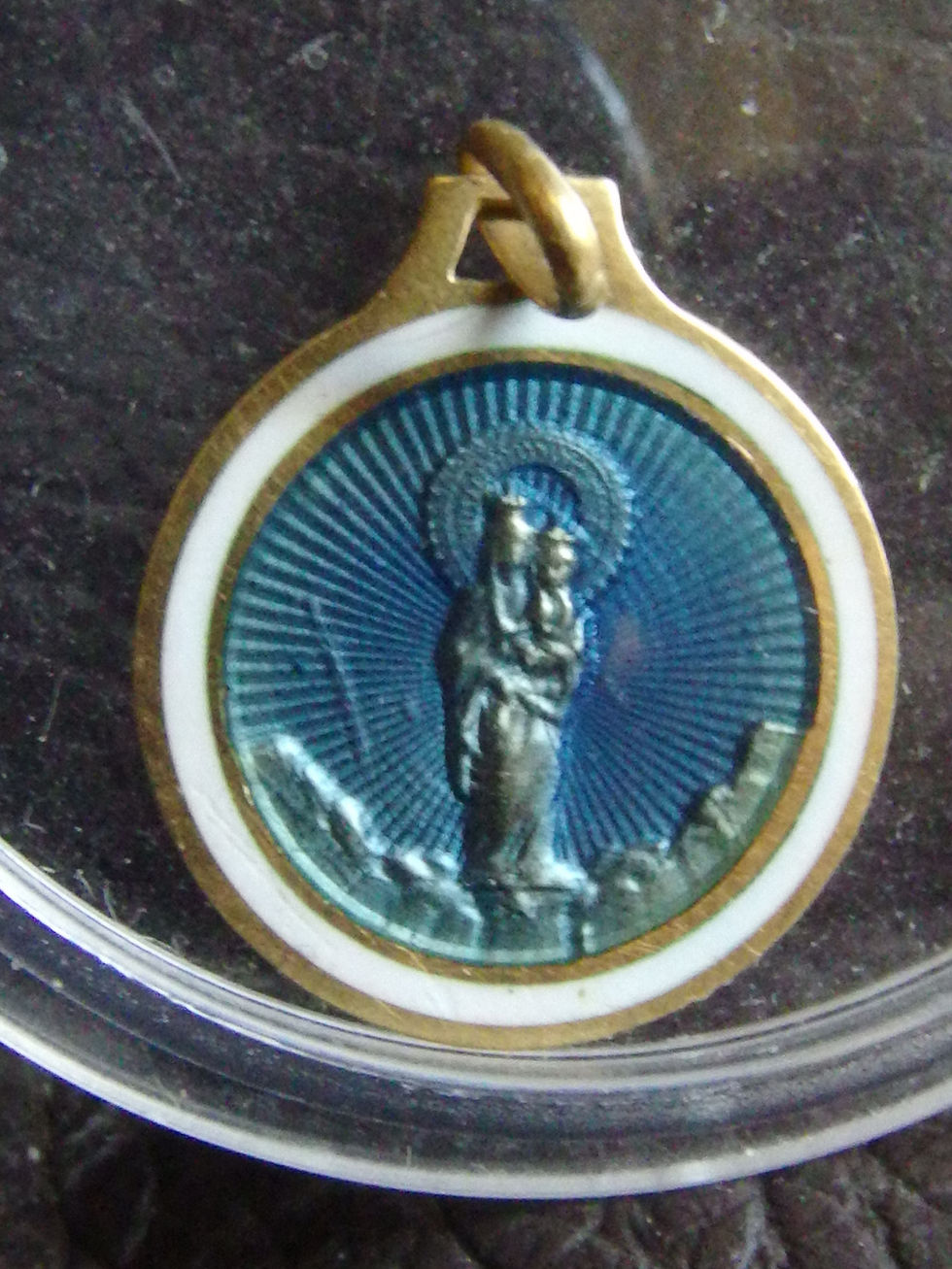 Miniatura: 3668 BEAUTY MINI MEDAL SOLID GOLD 750 ENAMEL GUILLOCHE MADONA 16MM 1900