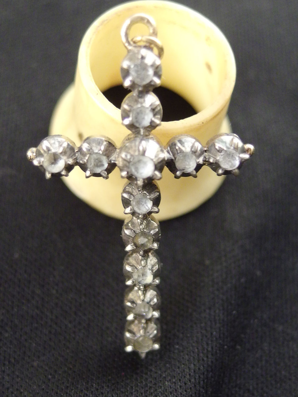 Miniatura: 4176 ORIGINAL ANTIQUE EARLY VICTORIAN DIAMOND CROSS, SILVER & 18K GOLD