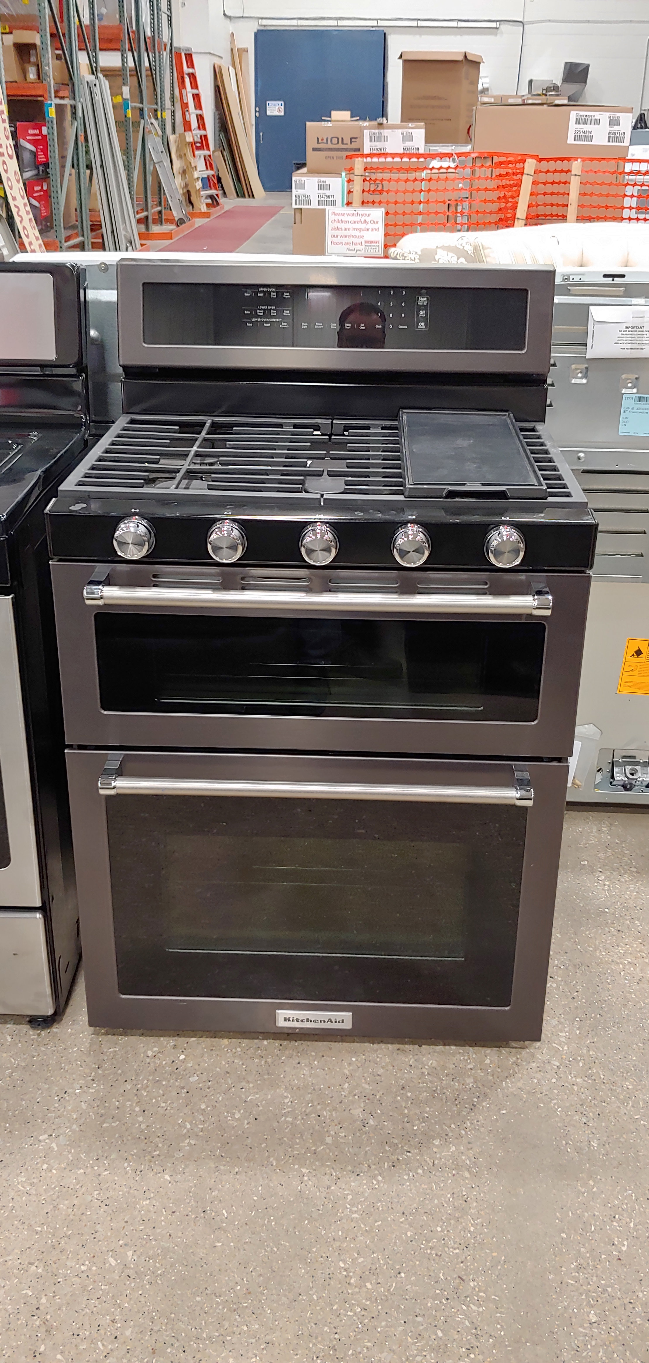 Kitchenaid Gas Range W Griddle Double Oven Black Stainless