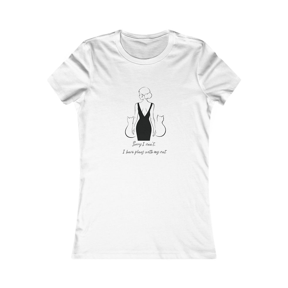 White t-shirt with drawing: I love playing with my cat.