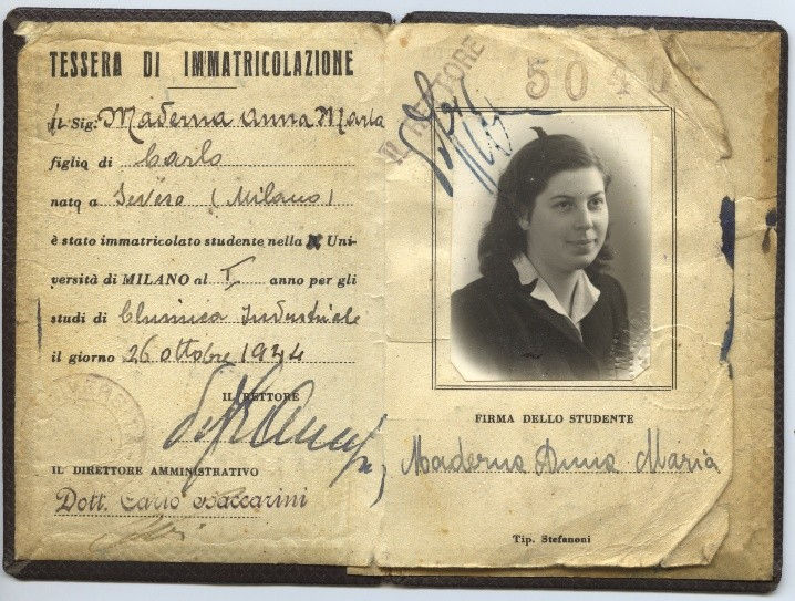 Libretto di immatricolazione universita di Anna Marai Maderna