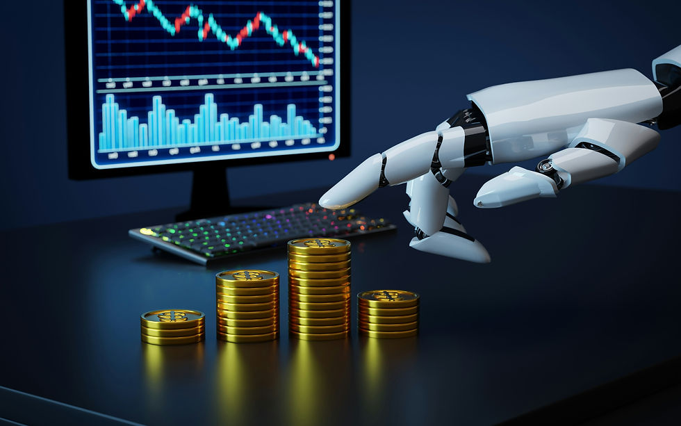 mano robótica señalando montos de dinero