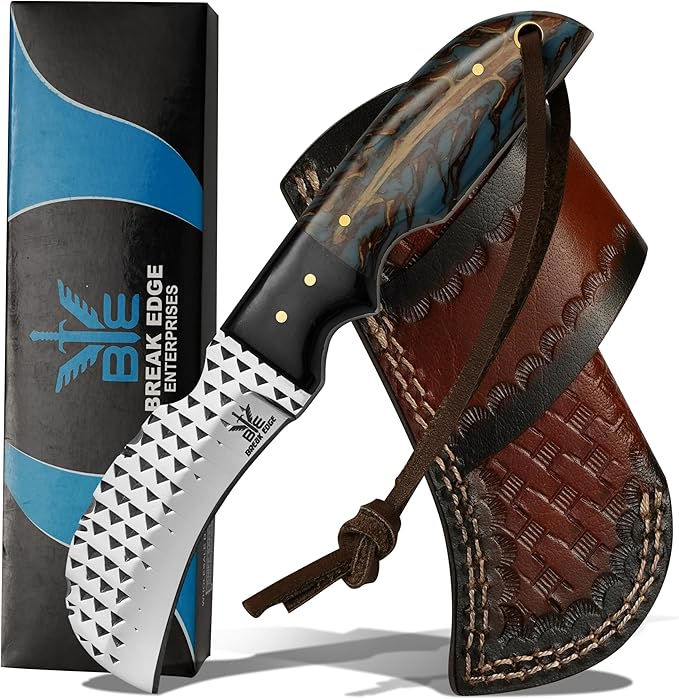 Handmade farier rasp Steel Lineman’s Hawkbill knife with Leather sheath, Heavy D