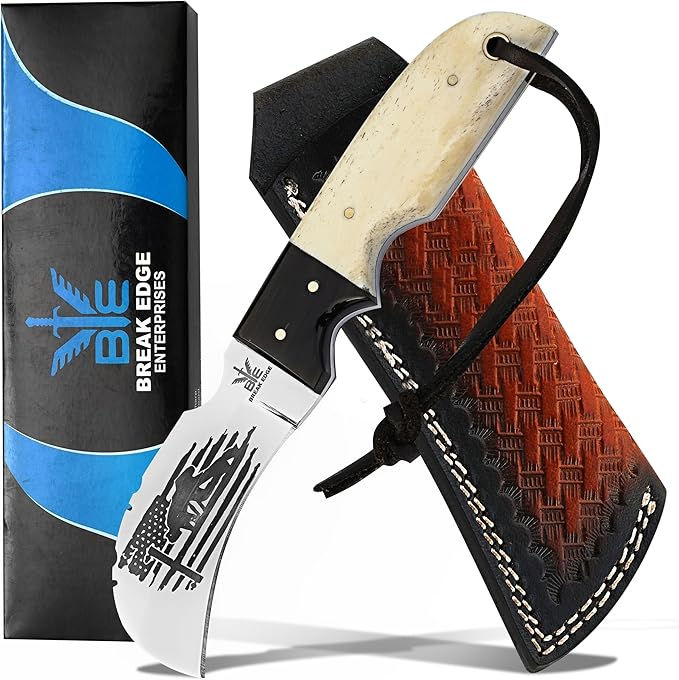 Handmade Stainless Steel Lineman’s Hawkbill knife with Leather sheath, Heavy Dut