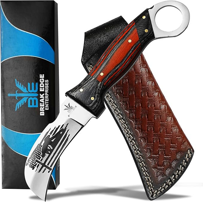 Handmade Stainless Steel Lineman’s Hawkbill knife with Leather sheath, Heavy Dut