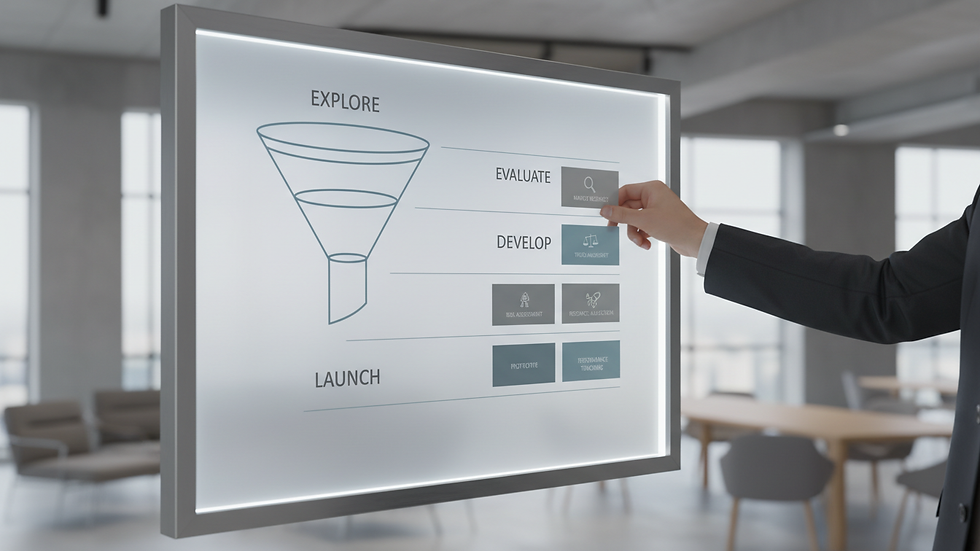 Close-up view of a strategic planning board with funnel stages