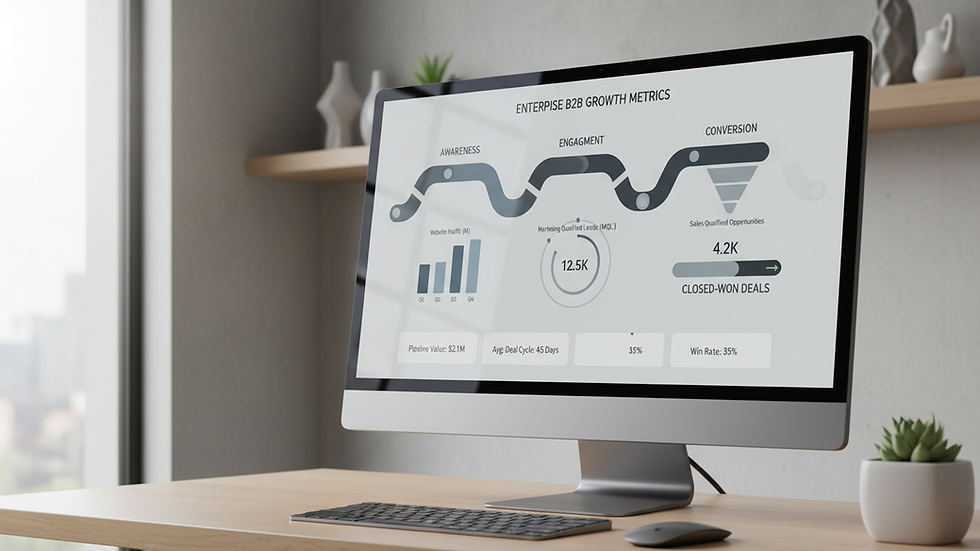 Close-up view of a computer screen displaying B2B funnel analytics dashboard