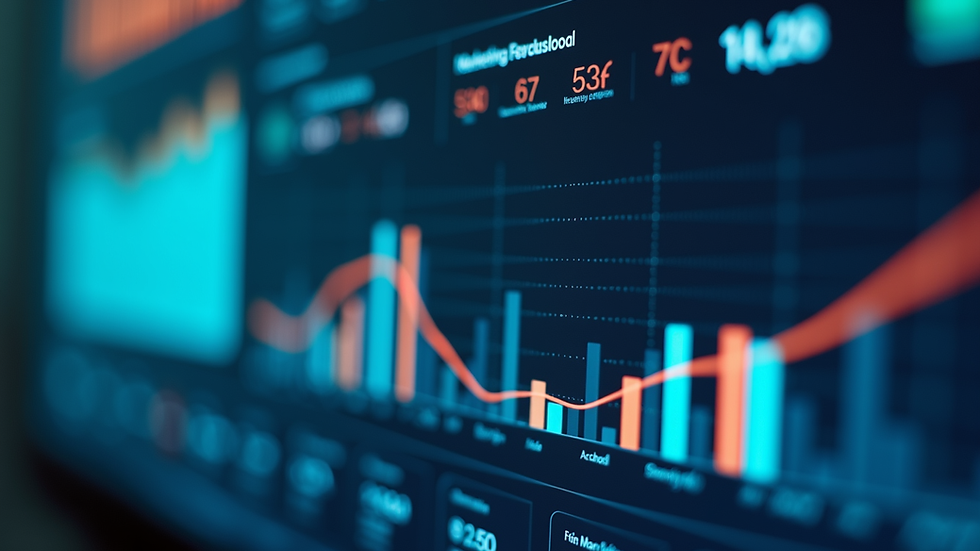 Close-up view of a digital dashboard showing marketing performance metrics