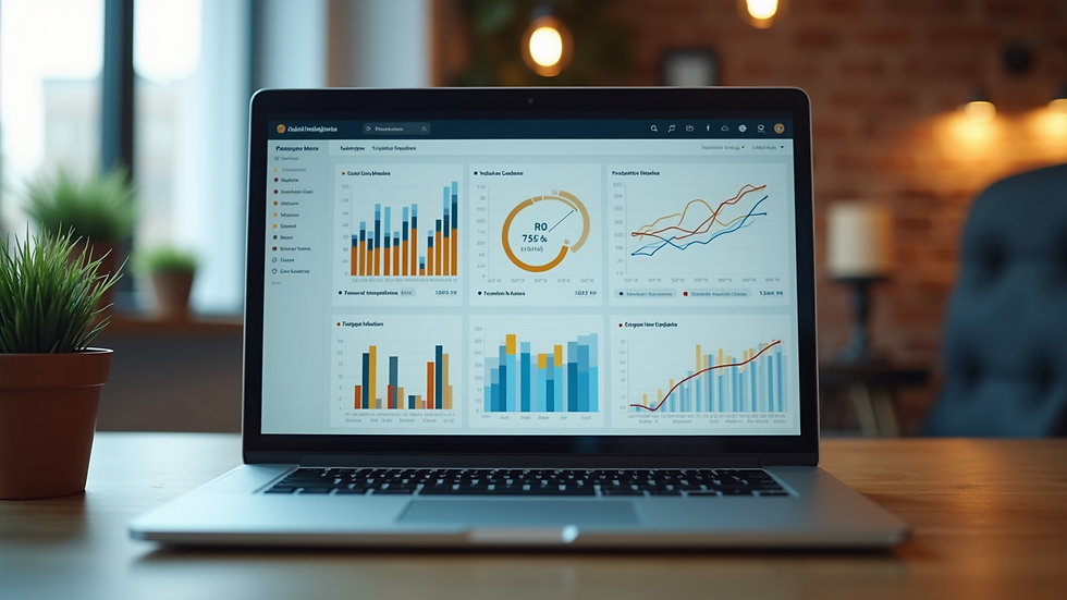 Close-up view of a laptop screen displaying digital marketing analytics dashboard