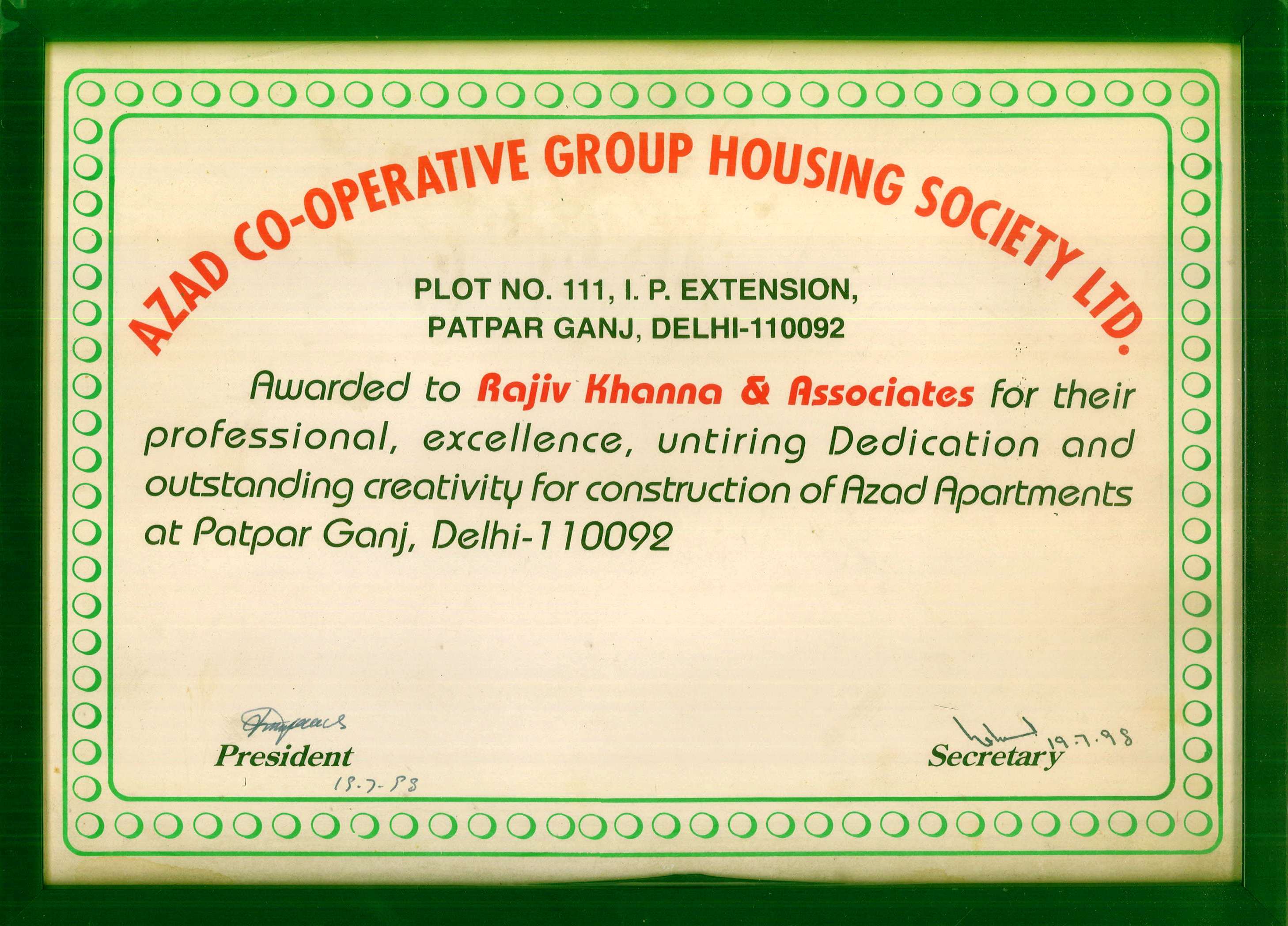 Professional Excellence for Azad Co-operative Group Housing