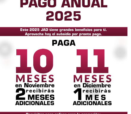 Aprovecha la promoción de pago anual que el gobierno municipal de Matamoros y JAD tienen para ti.