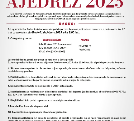 Imparable Reynosa con Torneo Municipal de Ajedrez.