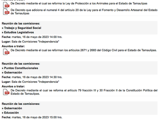 Se comparte la agenda de actividades. CONGRESO DEL ESTADO DE TAMAULIPAS