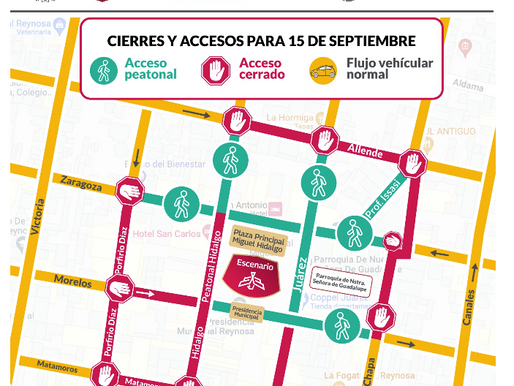 Atentos al cierre de vialidades hoy lunes 15 en la Zona Centro El Gobierno de Reynosa te invita a conocer las delimitaciones de vialidad, que hoy lunes 15 de septiembre realizará en la Zona Centro..