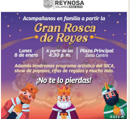 Celebrará Carlos Peña Ortiz la Gran Rosca de Reyes con familias de Reynosa.