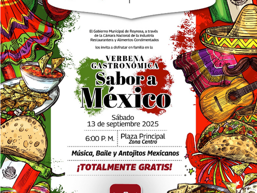 Asiste hoy a la verbena gastronómica con Sabor a México en la plaza principal - Disfruta gratuitamente de la música, baile y antojitos mexicanos. Hoy 13 de septiembre disfruta del Sabor a México..