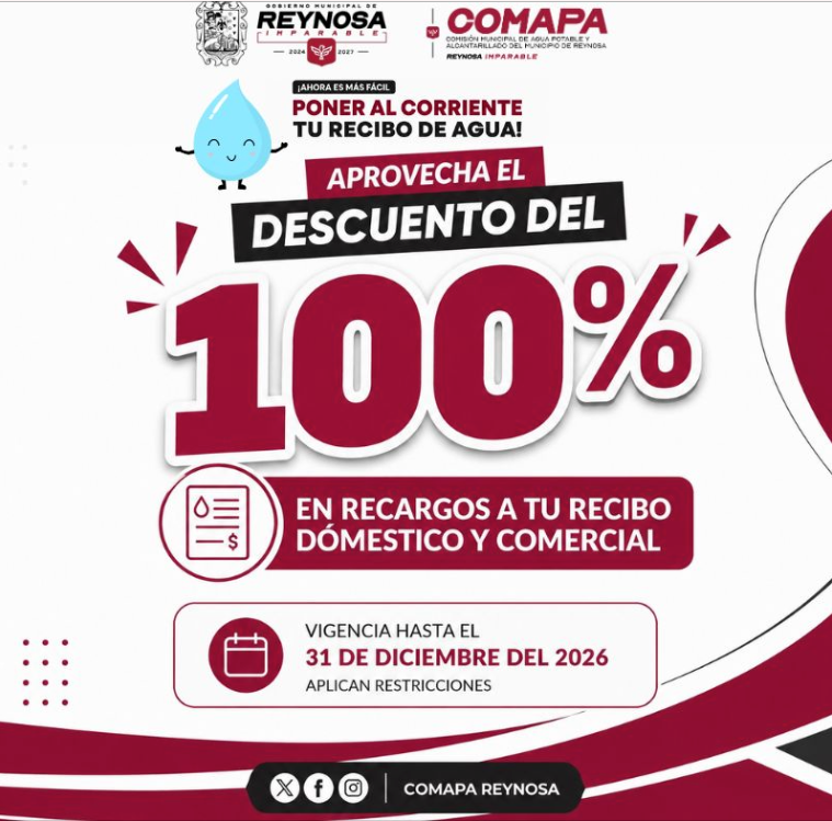 Invita COMAPA a aprovechar el 100% de descuento en recargos por adeudo.