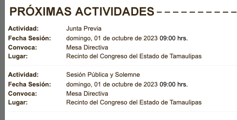 CONGRESO DEL ESTADO AGENDA DOMINGO 1 DE OCT. 2023.
