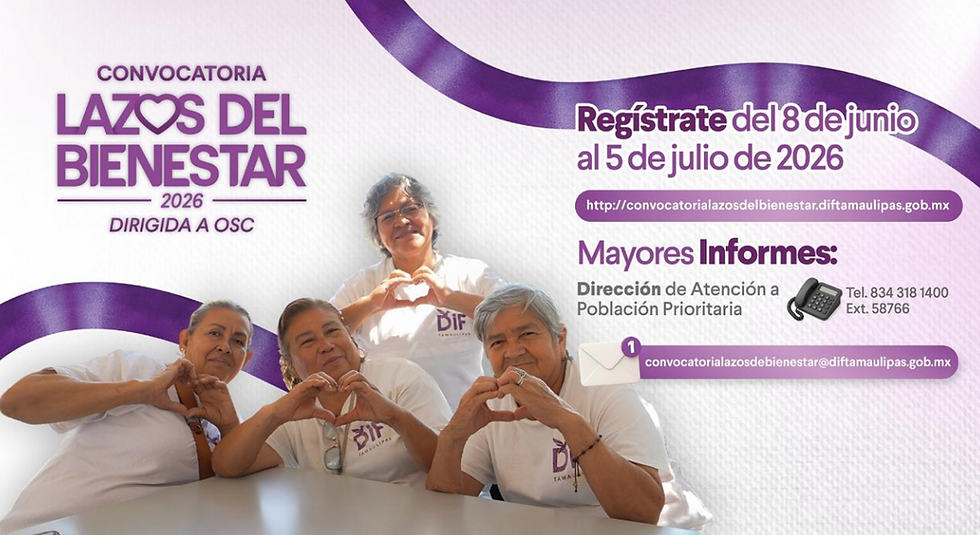 Convoca DIF Tamaulipas a organizaciones a presentar iniciativas para el programa Lazos del Bienestar-Habrá financiamiento entre 100 mil y 250 mil pesos para la implementación de proyectos comunitarios