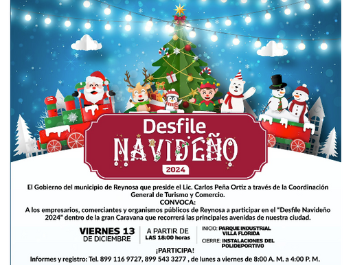 Convoca Gobierno de Reynosa a Desfile Navideño 2024.