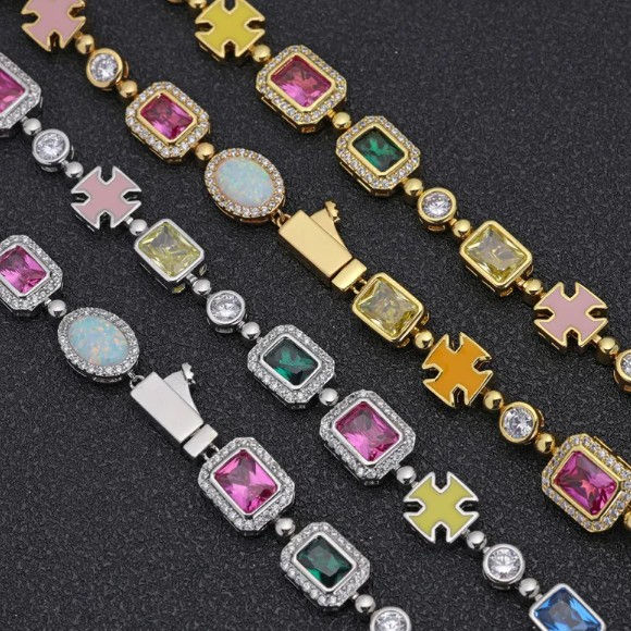Thumbnail: 💎 Gold-Plated Hip-Hop Gemstone Necklace – Premium Iced-Out Chain