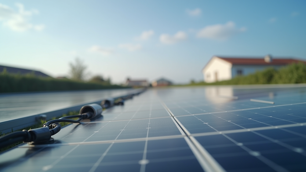 Plano detalle de panel solar con conexión eléctrica