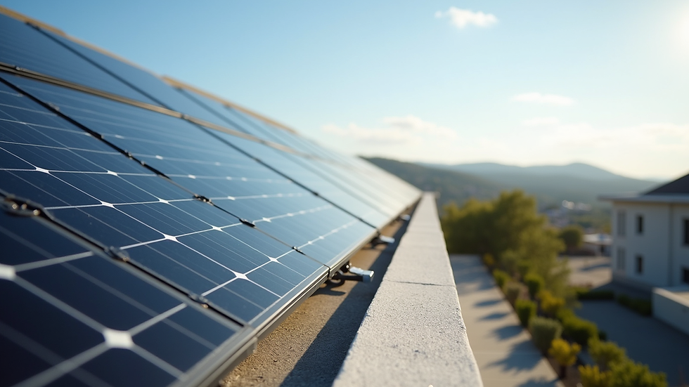 Vista panorámica de paneles solares en un techo residencial