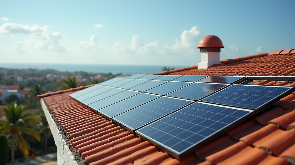 Vista aérea de paneles solares instalados en techo residencial en Mazatlán
