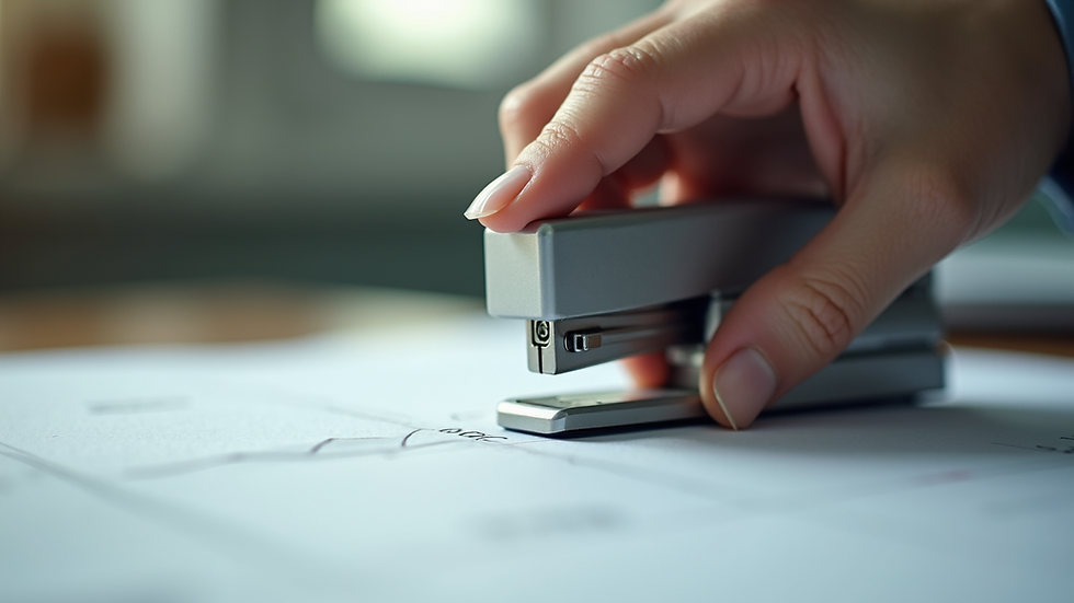 Close-up view of a stapler fastening papers together